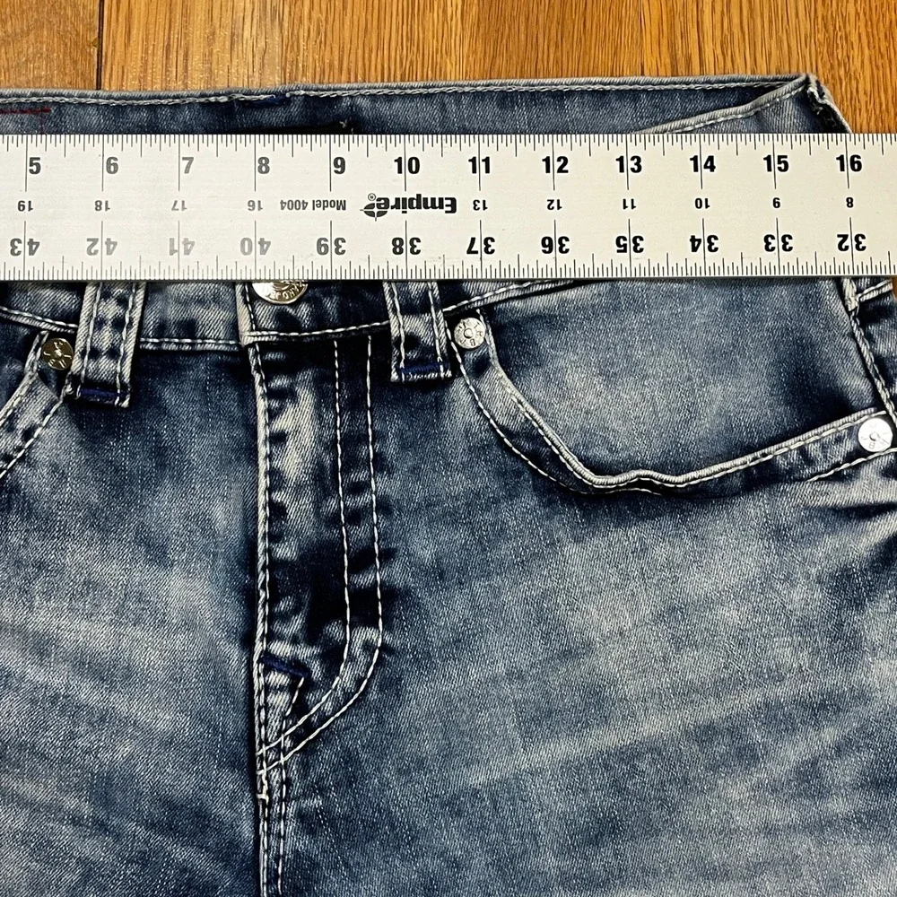 True Religion Ricky Relaxed Straight Acid Wash Denim Shorts 32 Raw Hem Grunge